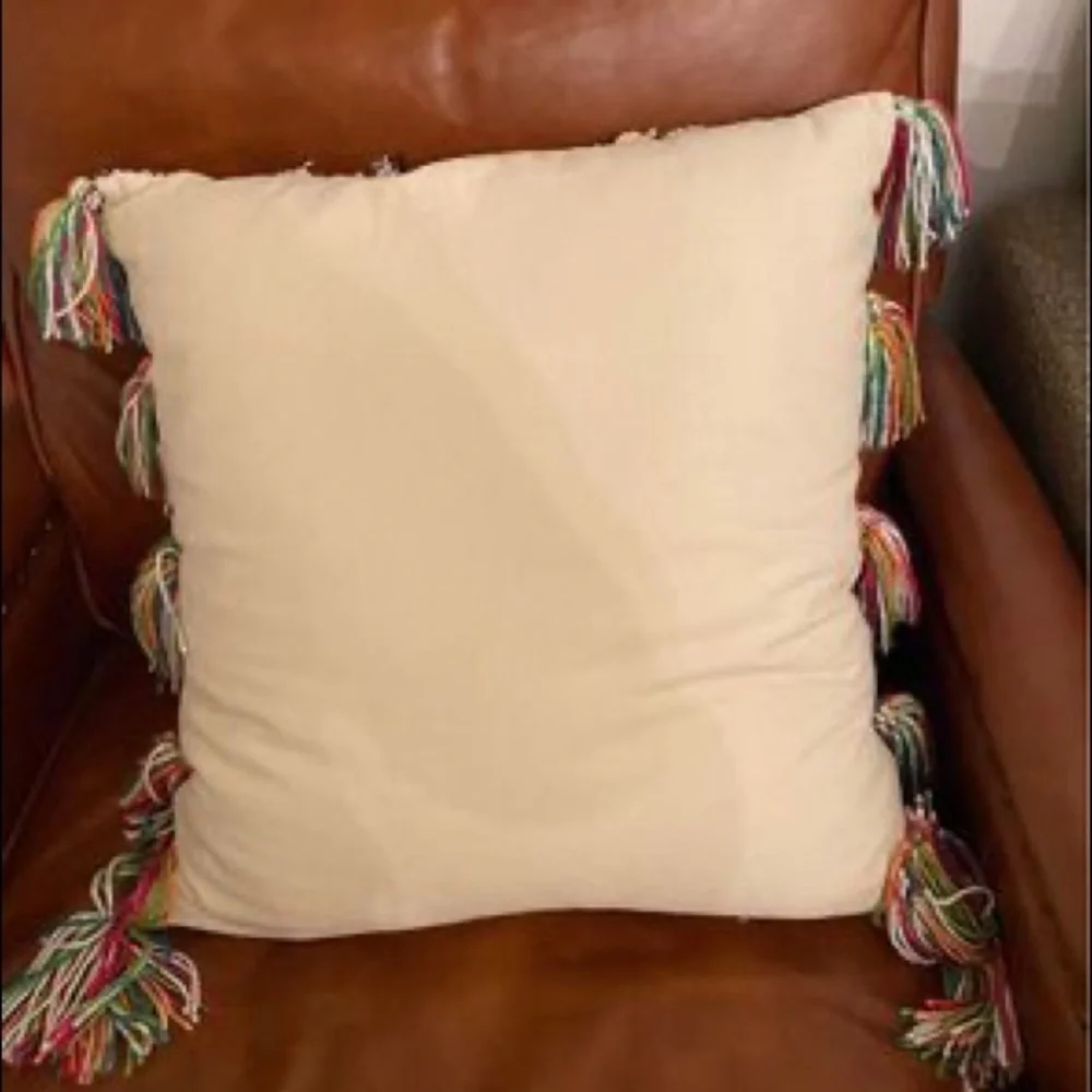 Anthropologie | Tasseled Retrograde Pillow Black Ivory Gold Embroidered
